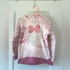 Minnie Mouse tie die hooded fleece with ears and bow attached